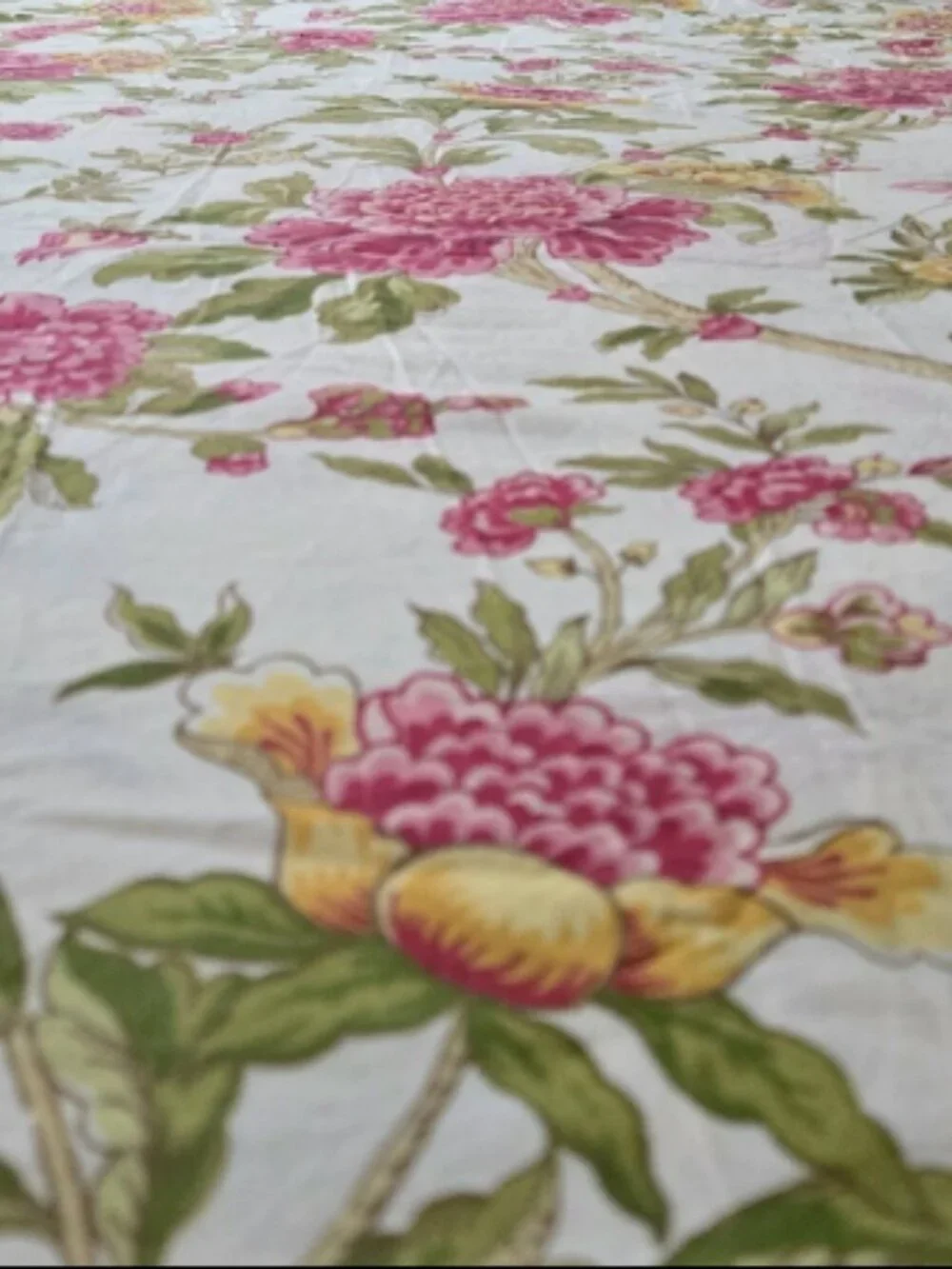 Pottery Barn Full/Queen Duvet Cover Jacobean Peony Floral Pink Yellow Cotton